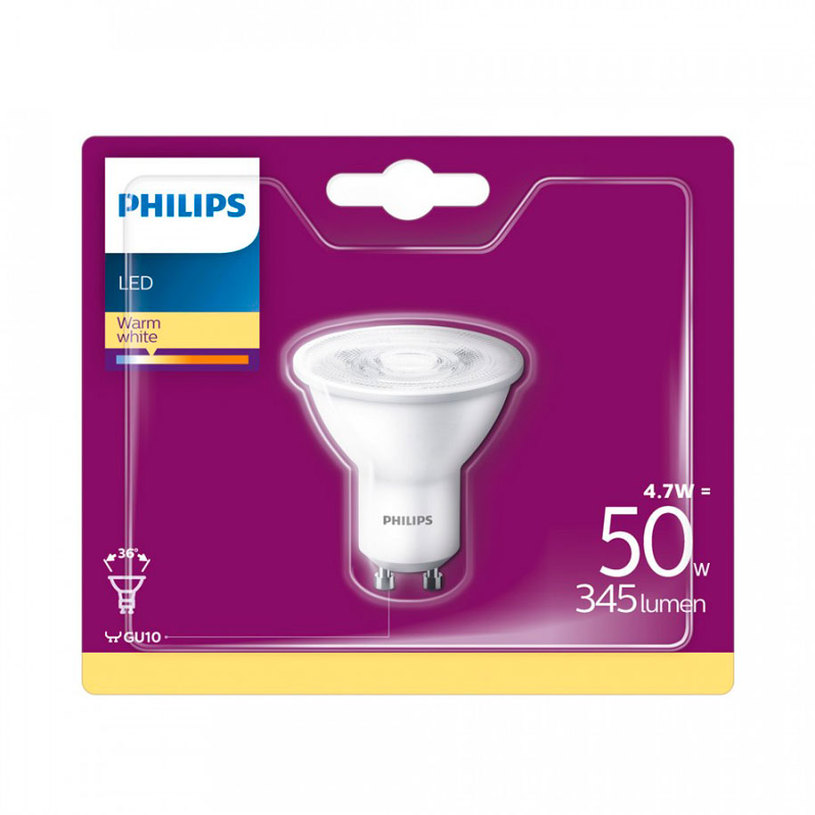 Light-emitting diode PHILIPS GU10 4.7W 345LM 2700K Light-emitting diode PHILIPS GU10 4.7W 345LM 2700K