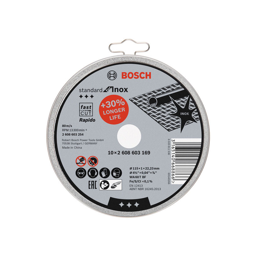 SET OF 10 DISCS 115 MM FOR METAL INOX BOSCH 115x1x22.23 SET OF 10 DISCS 115 MM FOR METAL INOX BOSCH 115x1x22.23