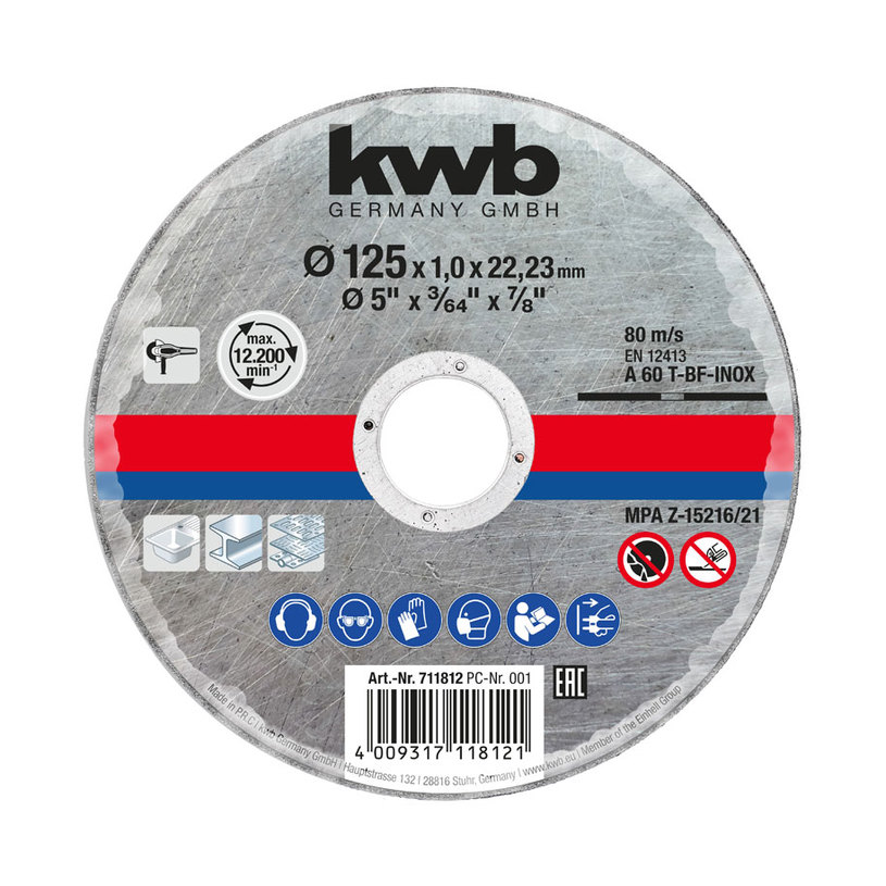 METAL AND STEEL CUTTING DIS KWB 125x1x22.23 METAL AND STEEL CUTTING DIS KWB 125x1x22.23