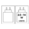 2.5-14W USB PD charger included 2.5-14W USB PD charger included