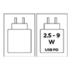2.5-9W USB PD charger included 2.5-9W USB PD charger included