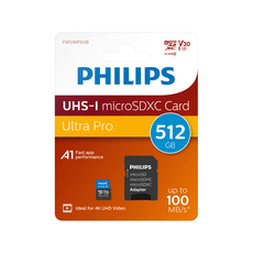 Карта памет PHILIPS 512GB UHS-3 100MB/s КЛАС 10 A1 Карта памет PHILIPS 512GB UHS-3 100MB/s КЛАС 10 A1