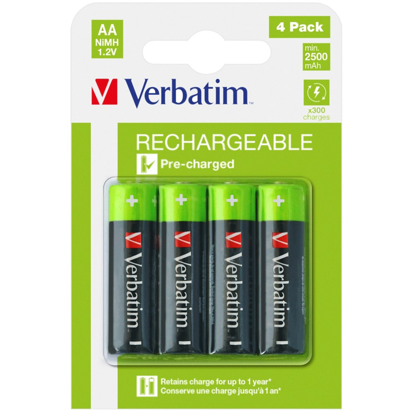 RECHARGEABLE BATTERIES VERBATIM AA X 4/HR6 RECHARGEABLE BATTERIES VERBATIM AA X 4/HR6