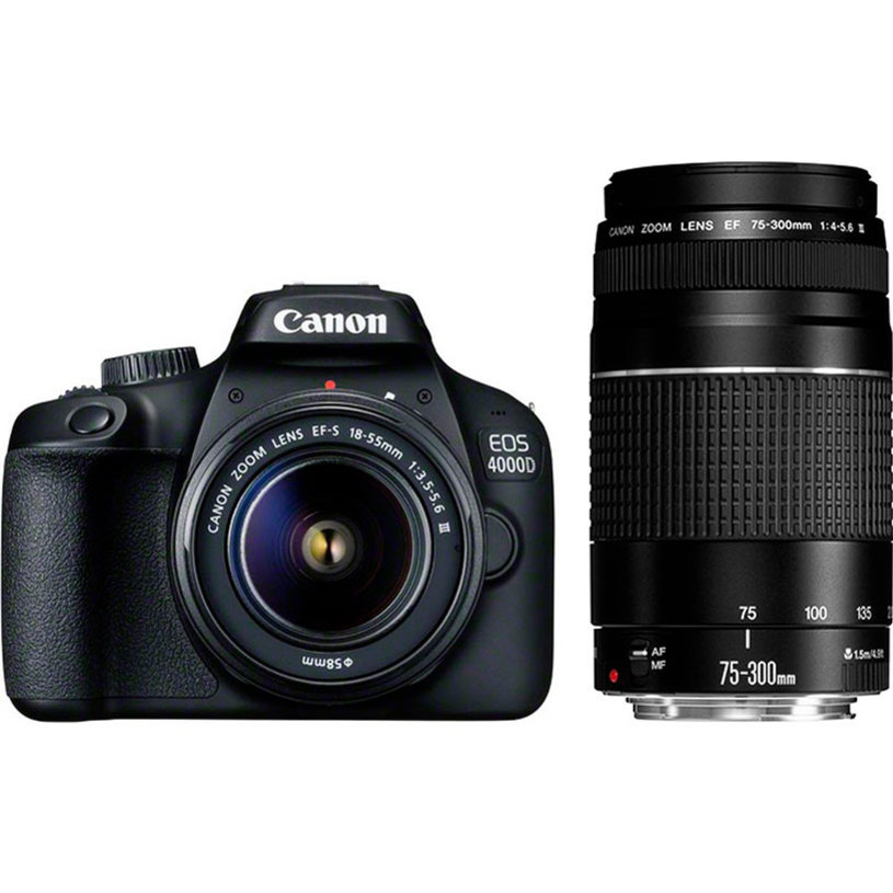 DSLR фотоапарат CANON EOS 4000D EF-S 18-55+75-300 18.0 MPx, WI-FI DSLR фотоапарат CANON EOS 4000D EF-S 18-55+75-300 18.0 MPx, WI-FI