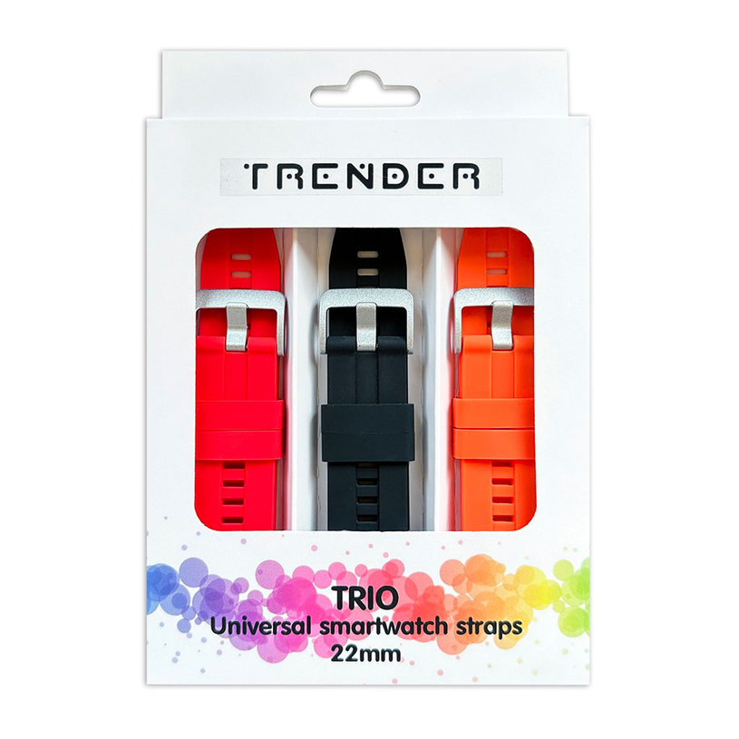 3 КАИШКИ TRENDER SILICONE 22 mm RD/BK/OR 3 КАИШКИ TRENDER SILICONE 22 mm RD/BK/OR