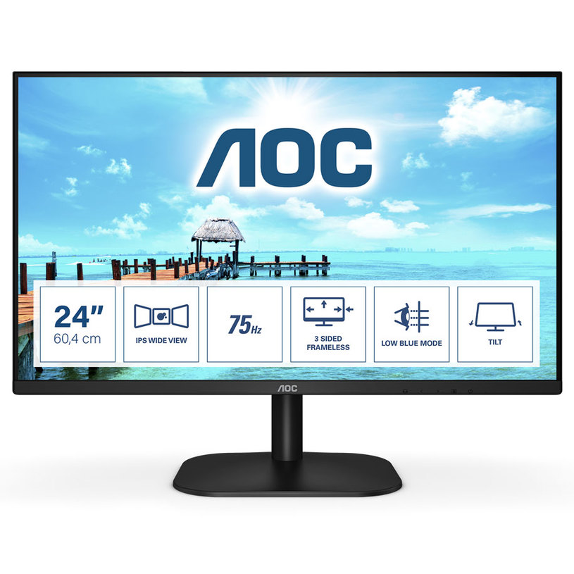 Монитор AOC 24B2XH/EU 0.274 мм, 178°/178°, IPS, 23.8 ", 60.5 см, 1920x1080, 75.00 Hz, 4.00 ms, HDMI, ЧЕРЕН Монитор AOC 24B2XH/EU 0.274 мм, 178°/178°, IPS, 23.8 ", 60.5 см, 1920x1080, 75.00 Hz, 4.00 ms, HDMI, ЧЕРЕН