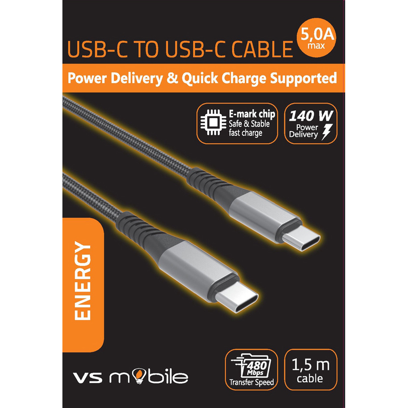 КАБЕЛ USB-C PD 140W, 5A, 1.5 m BLACK КАБЕЛ USB-C PD 140W, 5A, 1.5 m BLACK
