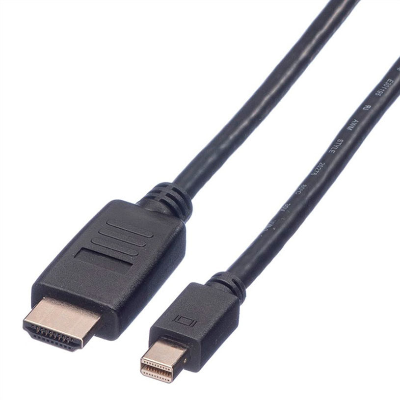 Кабел от източник с Mini DisplayP ROLINE към приемник с HDMI Mini DisplayPort->HDMI M/M 3 m работи само в тази посока Кабел от източник с Mini DisplayP ROLINE към приемник с HDMI Mini DisplayPort->HDMI M/M 3 m работи само в тази посока