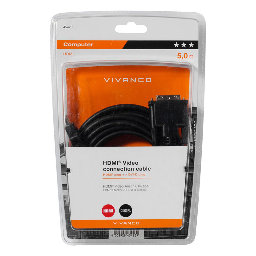 Кабел VIVANCO HDMI-DVI-D 5 m 45423 Кабел VIVANCO HDMI-DVI-D 5 m 45423