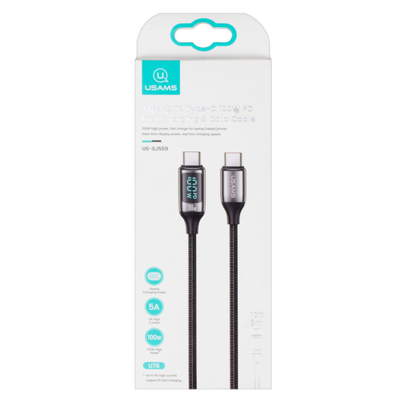КАБЕЛ USAMS U78 SJ559 TYPE-C 3М 100W BK КАБЕЛ USAMS U78 SJ559 TYPE-C 3М 100W BK