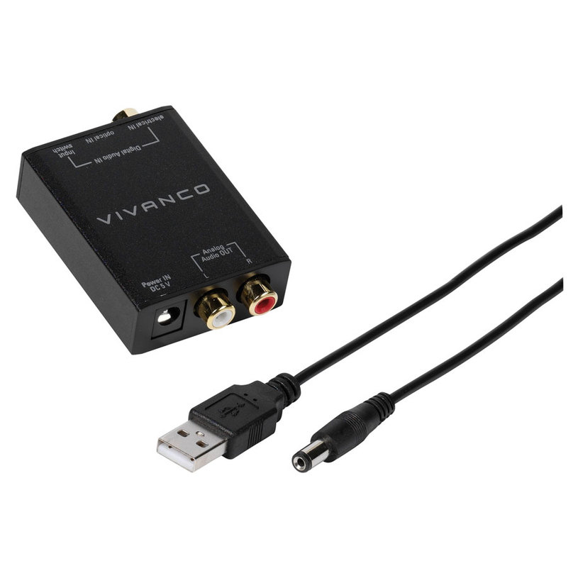 VIVANCO 46143 Digital-to-Analogue Audio Converter, Toslink and Coaxial Input, 2x RCA Output