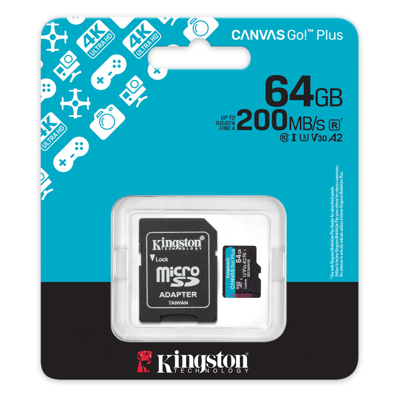 Карта памет KINGSTON CANVAS GO! PLUS SDCG4/64 КЛАС CLASS 10/UHS-I/U3/A2 Карта памет KINGSTON CANVAS GO! PLUS SDCG4/64 КЛАС CLASS 10/UHS-I/U3/A2