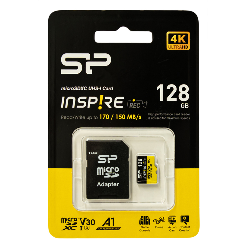 Memory card SILICON POWER INSPIRE 128GB CLASS C10, UHS-I U3,V30,A1 Memory card SILICON POWER INSPIRE 128GB CLASS C10, UHS-I U3,V30,A1