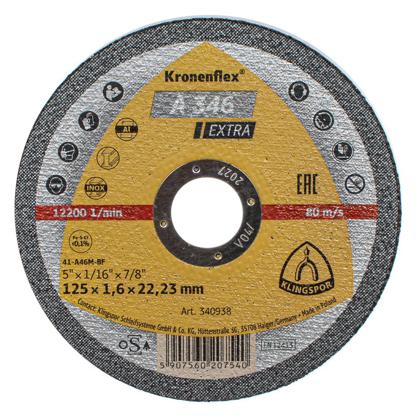 ДИСК ЗА РЯЗАНЕ НА МЕТАЛ KLINGSPOR 125x1.6x22.23 ДИСК ЗА РЯЗАНЕ НА МЕТАЛ KLINGSPOR 125x1.6x22.23