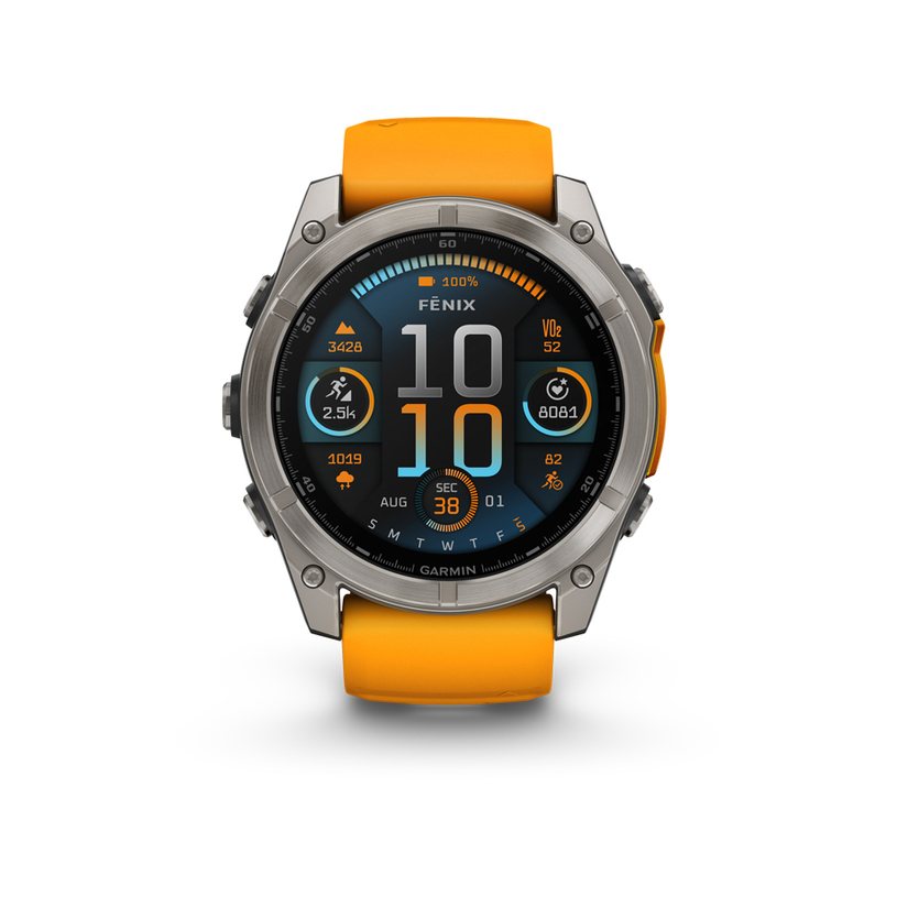Смарт часовник GARMIN FENIX 8 AMOLED SAPPHIRE TITAN Orange Silic.Band 010-02905-11 51 MM, GPS, WLAN, ПУЛСОМЕР, SPO2 Смарт часовник GARMIN FENIX 8 AMOLED SAPPHIRE TITAN Orange Silic.Band 010-02905-11 51 MM, GPS, WLAN, ПУЛСОМЕР, SPO2