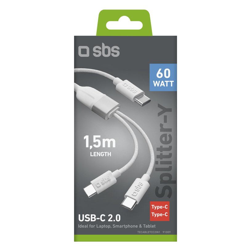 Кабел SBS USB-C 2.0 DUO 60W 1.5M 91009 Кабел SBS USB-C 2.0 DUO 60W 1.5M 91009