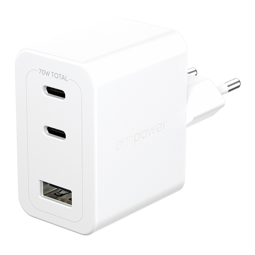 ЗАРЯДНО 220V EMPOWER 70W 2xUSB-C+A WH ЗАРЯДНО 220V EMPOWER 70W 2xUSB-C+A WH