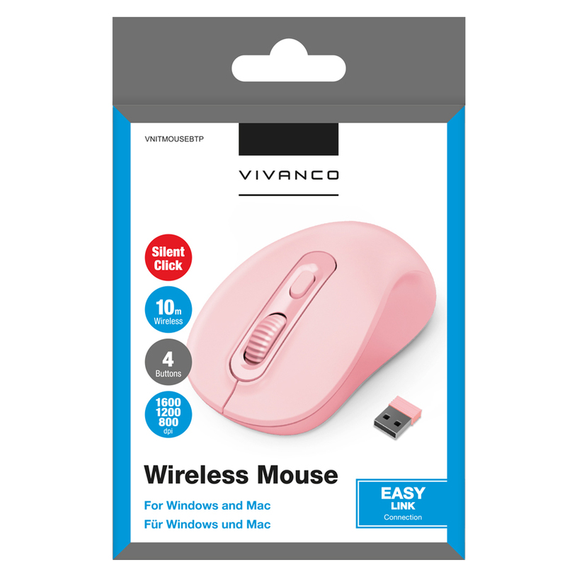 Wireless Mouse VIVANCO 15910 VNITMOUSEBTP PINK Wireless Mouse VIVANCO 15910 VNITMOUSEBTP PINK