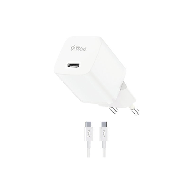 ЗАРЯДНО 220V TTEC 30W PD GaN WHITE+CABLE ЗАРЯДНО 220V TTEC 30W PD GaN WHITE+CABLE