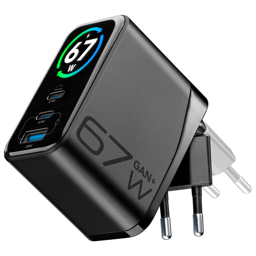 ЗАРЯДНО 220V 67W GAN 2XUSB-C+1XUSB-A TFT USB-C 67 W Power Delivery ЗАРЯДНО 220V 67W GAN 2XUSB-C+1XUSB-A TFT USB-C 67 W Power Delivery