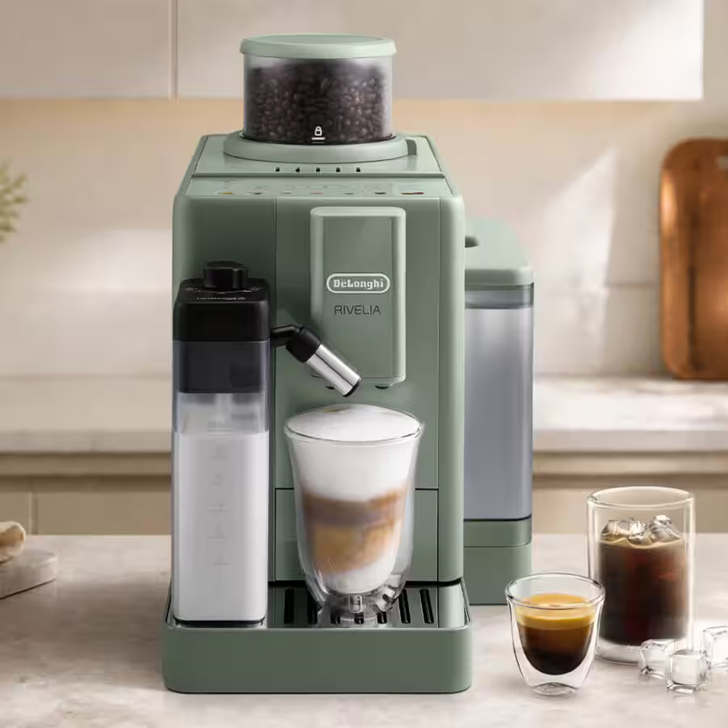 Кафеавтомат DELONGHI EXAM420.55.GR Rivelia Start, 1450 W, 15 bar, 1.4 l, автоматична капучино система, Jade Green